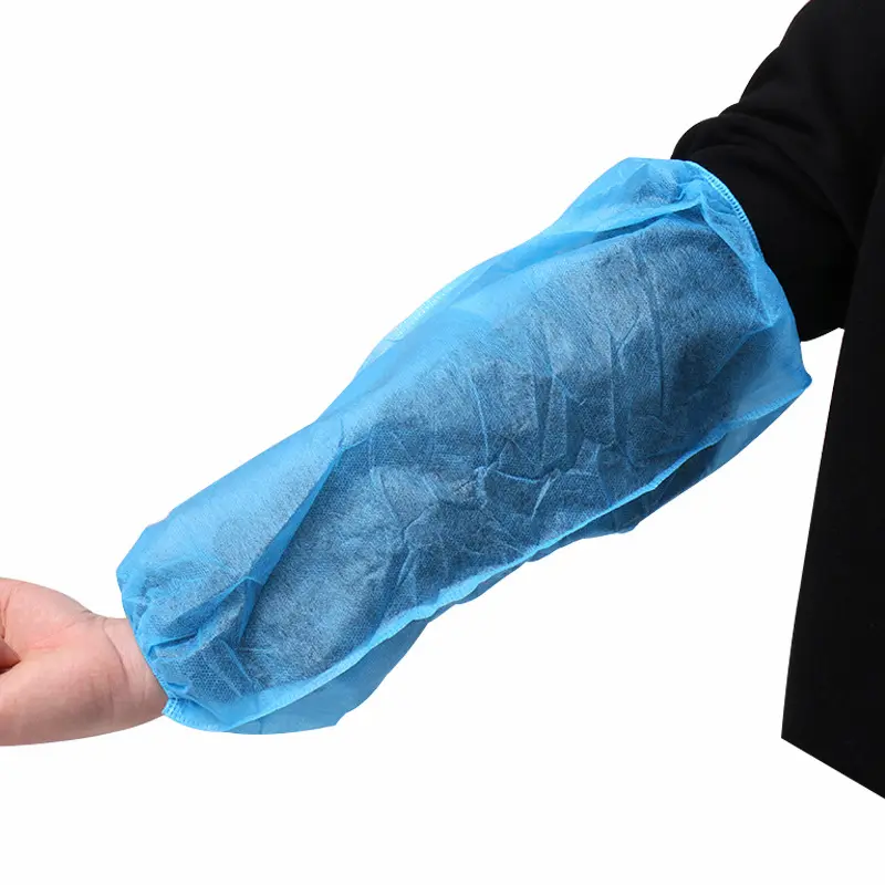 Non-woven arm sleeves featuring elastic ends that stretch up to 8-9 inches, providing durable protection against dirt and contaminants. Ideal for food handling, medical environments, and industrial work.