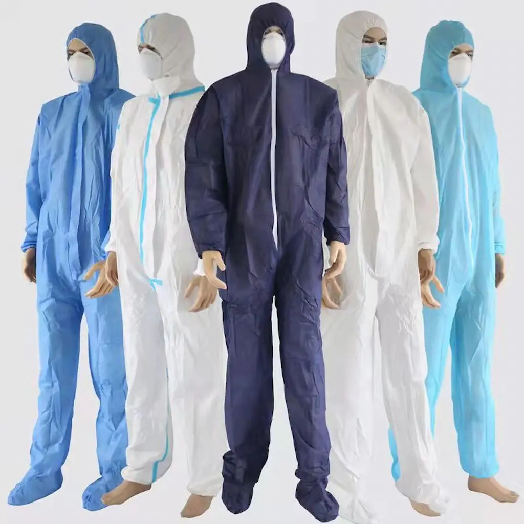 Disposable Coverall with Hood – 30-50GSM PP Non-Woven Material, Elastic Cuffs & Zipper Closure for Industrial Protection